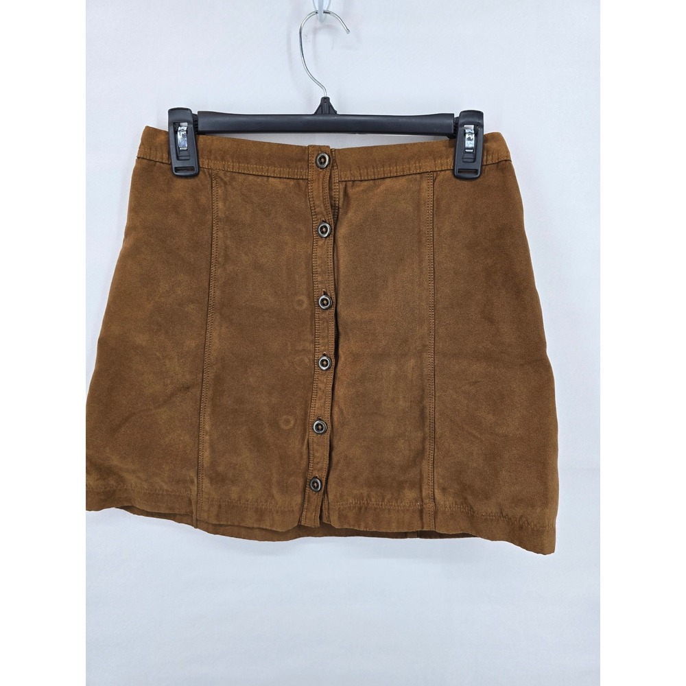 Hollister Womens Brown Faux Suede Button Front A-Line Mini Skirt Size 3